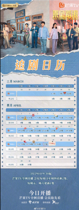 《乘风踏浪》追剧日历一览 芒果TV会员每周日至周四更新2集