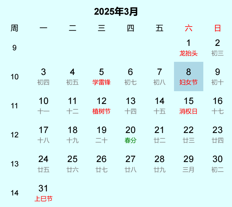 2025年妇女节是几月几日