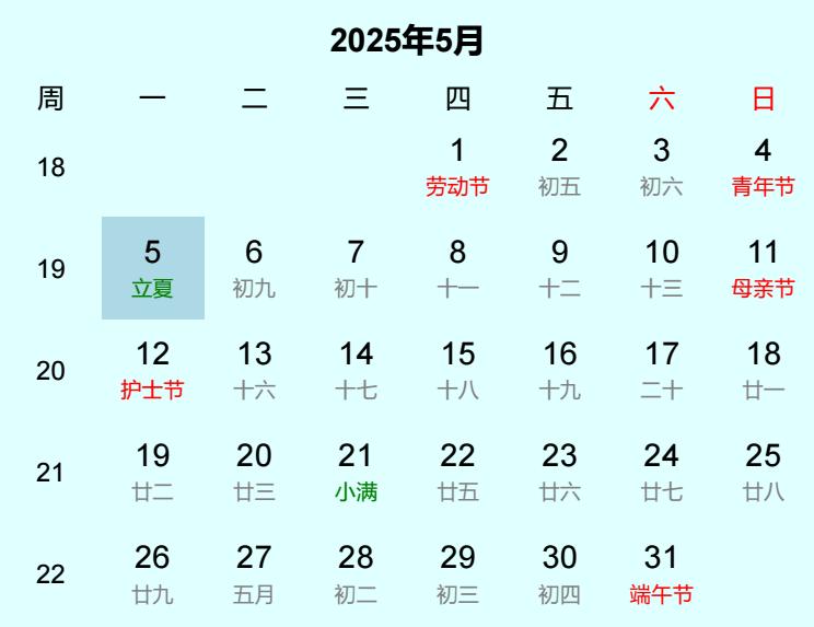 2025年立夏是几月几日
