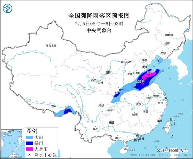 7月5日06时发布暴雨黄色预警 山东河南等地部分地区有大暴雨