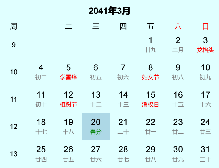 2041年春分是几月几日 2041年春分是几月几日