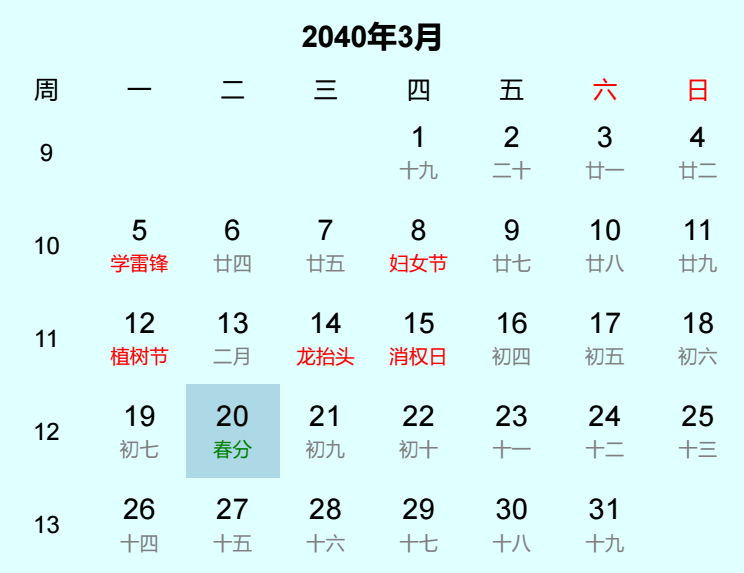 2040年春分是几月几日