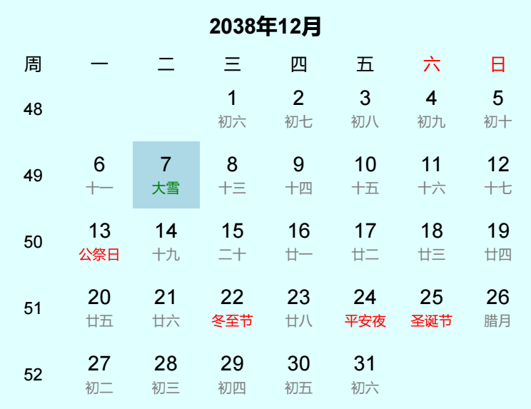 2038年大雪是几月几日