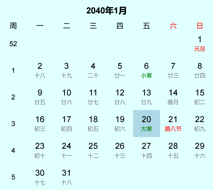 2040年大寒是几月几日