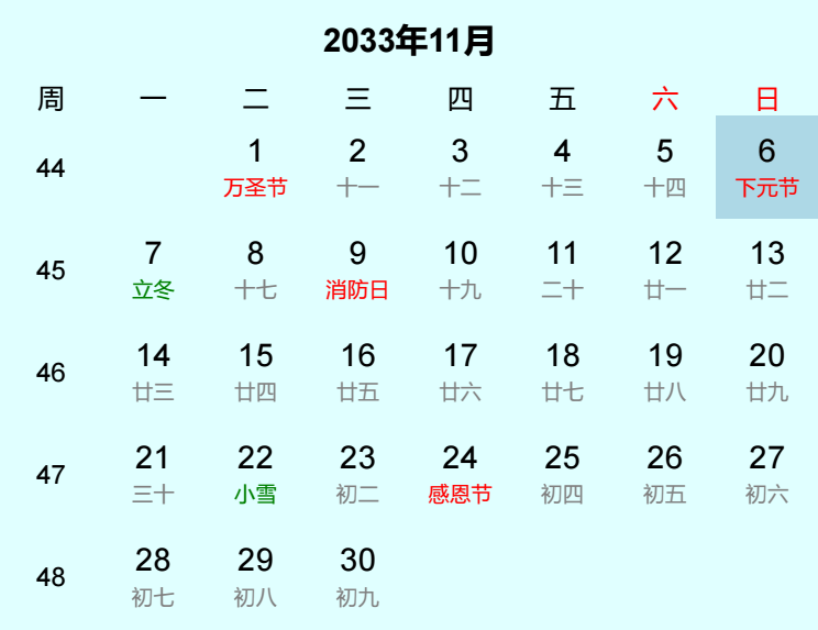 2033年下元节是几月几日