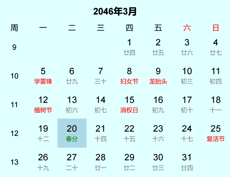2046年春分是几月几日